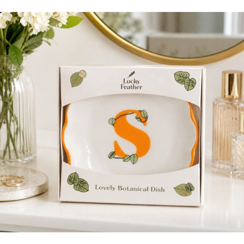 Lucky Feather Initial S Jewelry Dish New